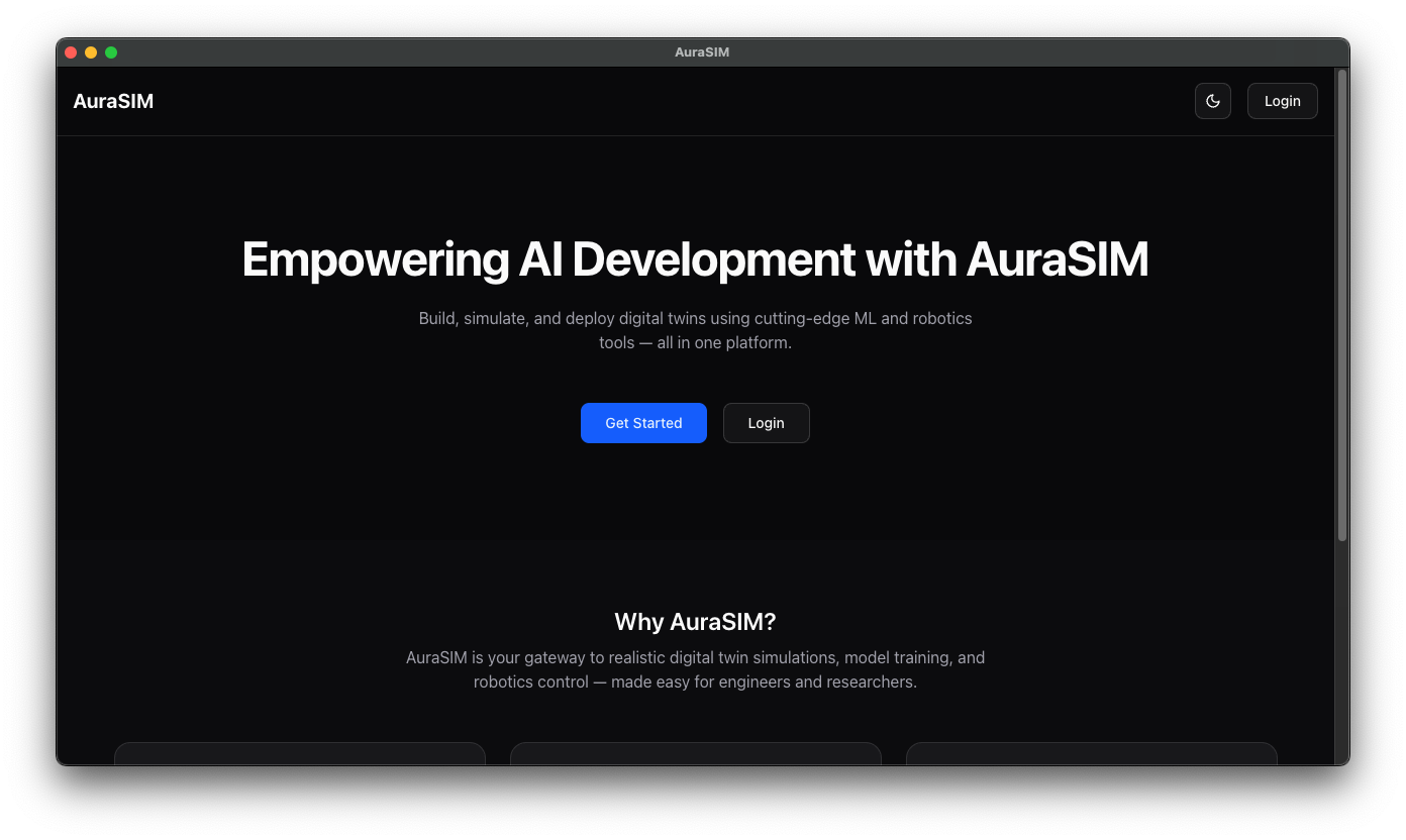 AuraSim Landing Page